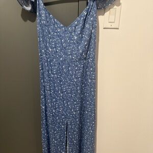 Reformation - Baxley Dress Blue Floral Dress with Puff Sleeves